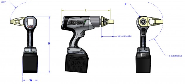 HYTORC Lithium Battery Gun Technical Drawing